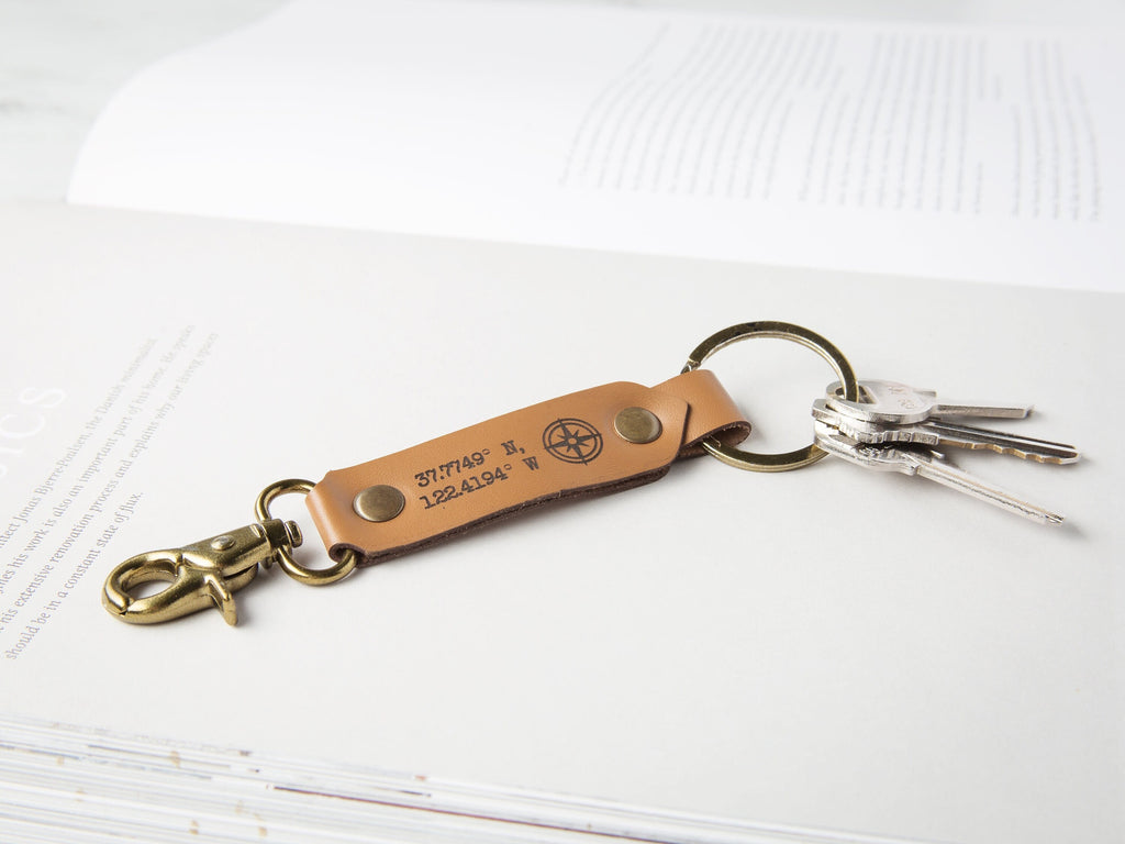 Personalized leather key chain fob - travel bag tag keychain, bible verse or inspirational quote keychain, thoughtful mom dad teacher gift