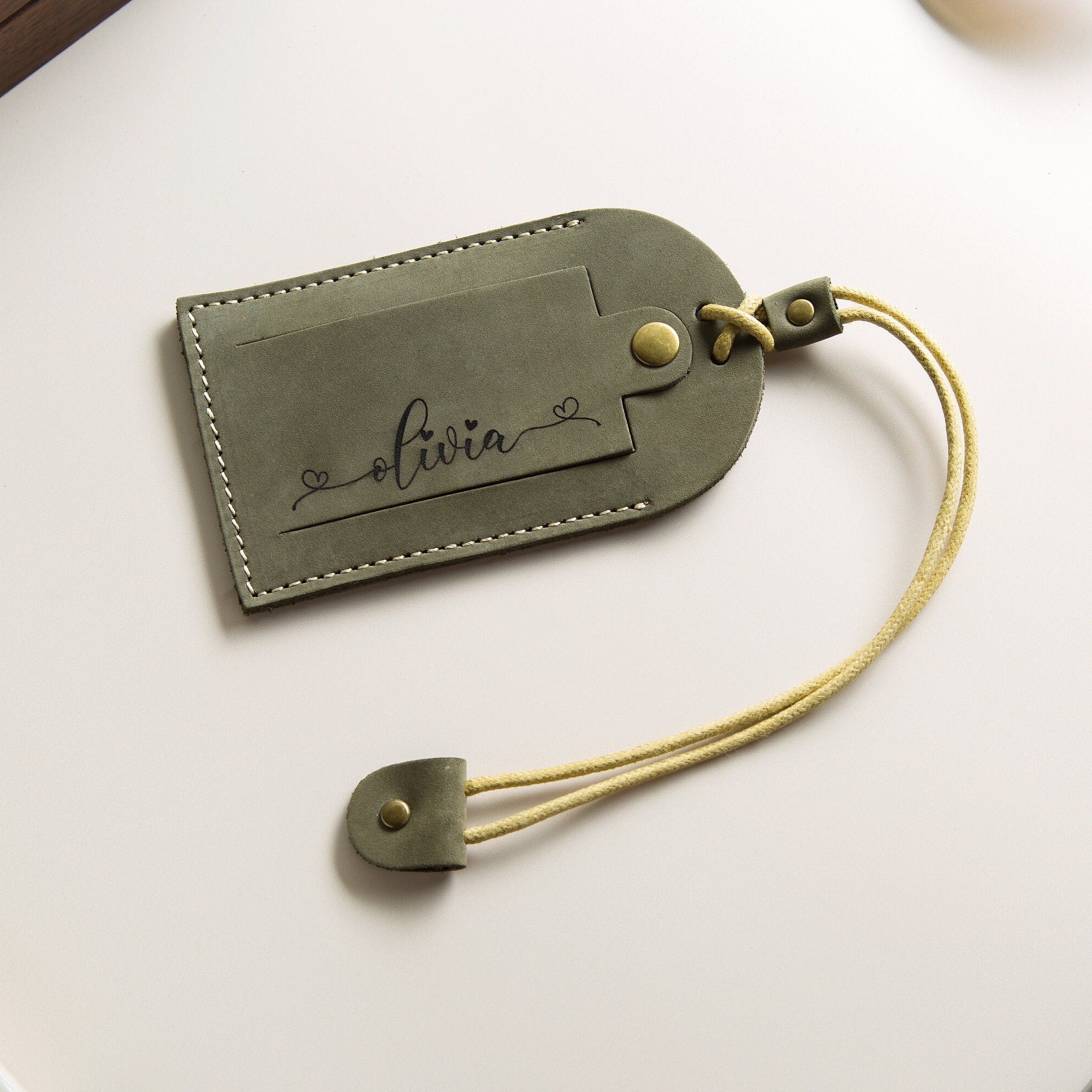 Leather luggage tag with contact info card - custom engraved travel bag name gift for birthday anniversary, gift for her, gift for him