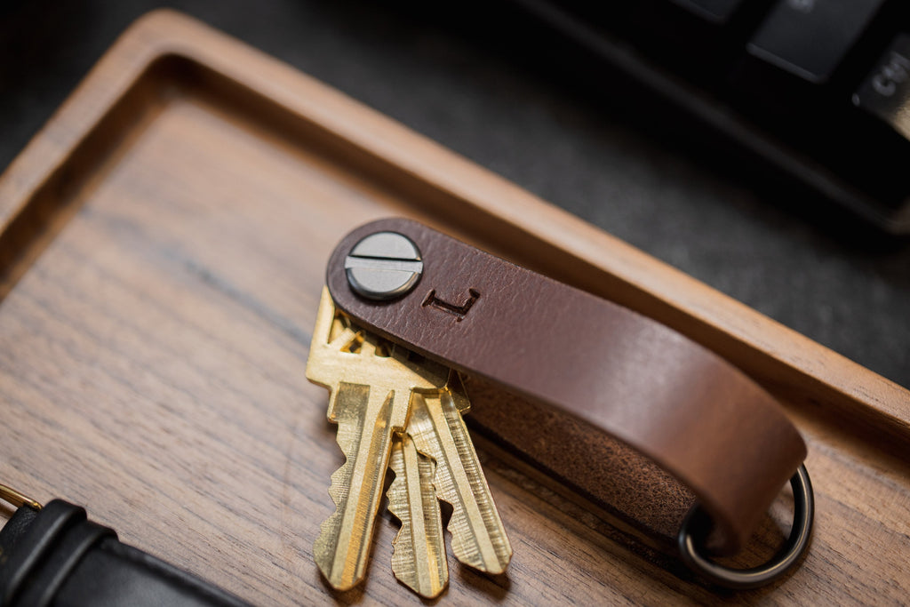 Embossed Leather Strap Key Chains (Initial) - Custom Mens Monogram Keychain Wristlet, Personalized Gift for Him Husband Dad Father Boyfriend