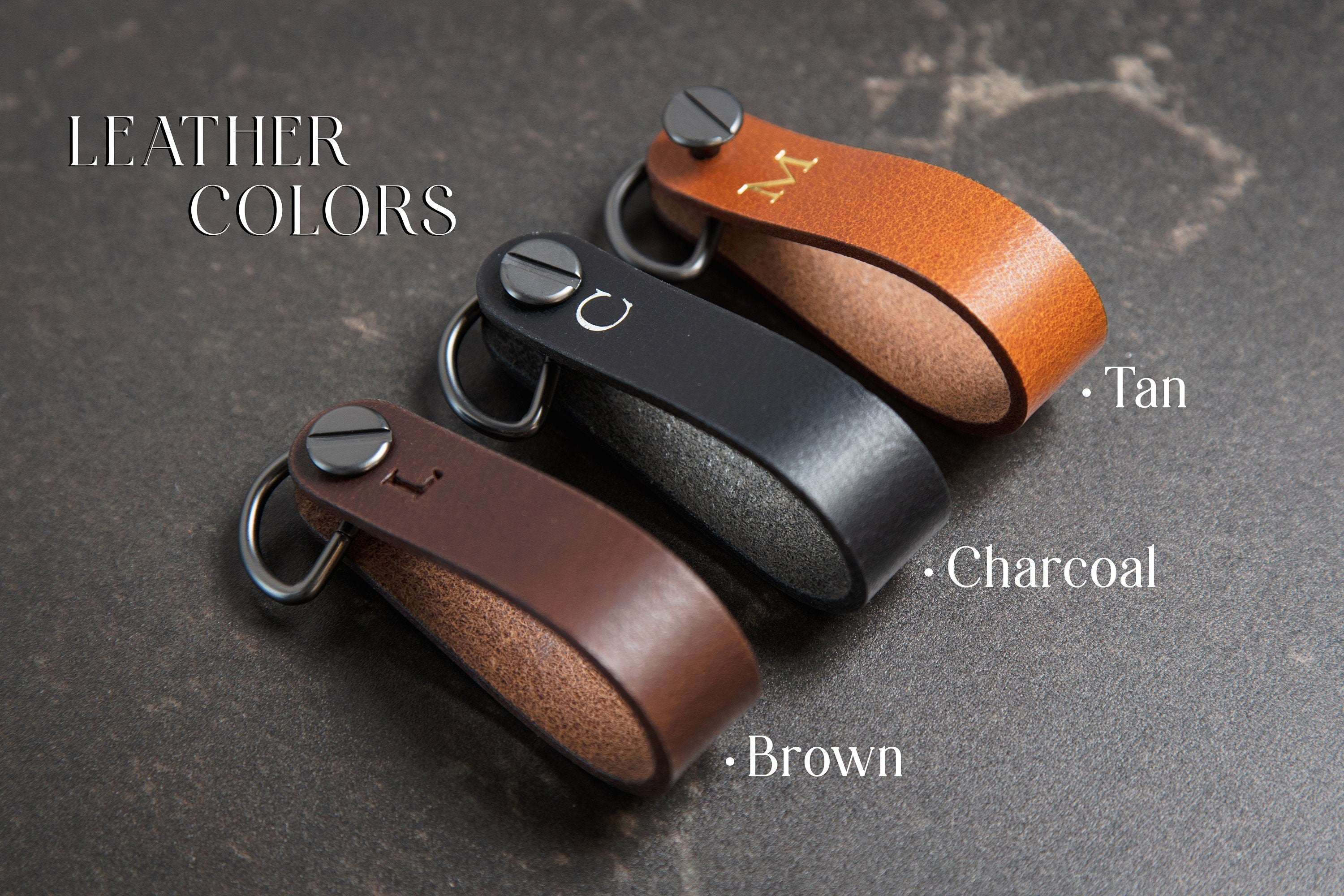 Embossed Leather Strap Key Chains (Initial) - Customized Leather Orbit Key Ring Holder for Men, Personalized Office Promotional Teacher Gift