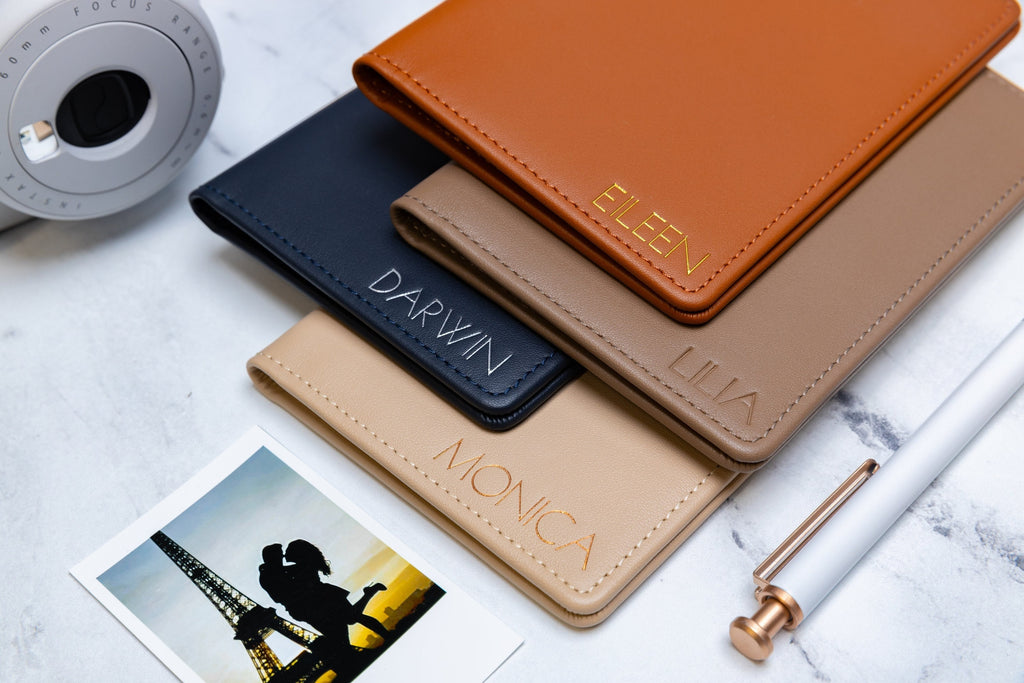 Embossed leather passport holder - custom monogram name travel wallet, traveler, personalized gift idea for wife mom mum mommy grandma