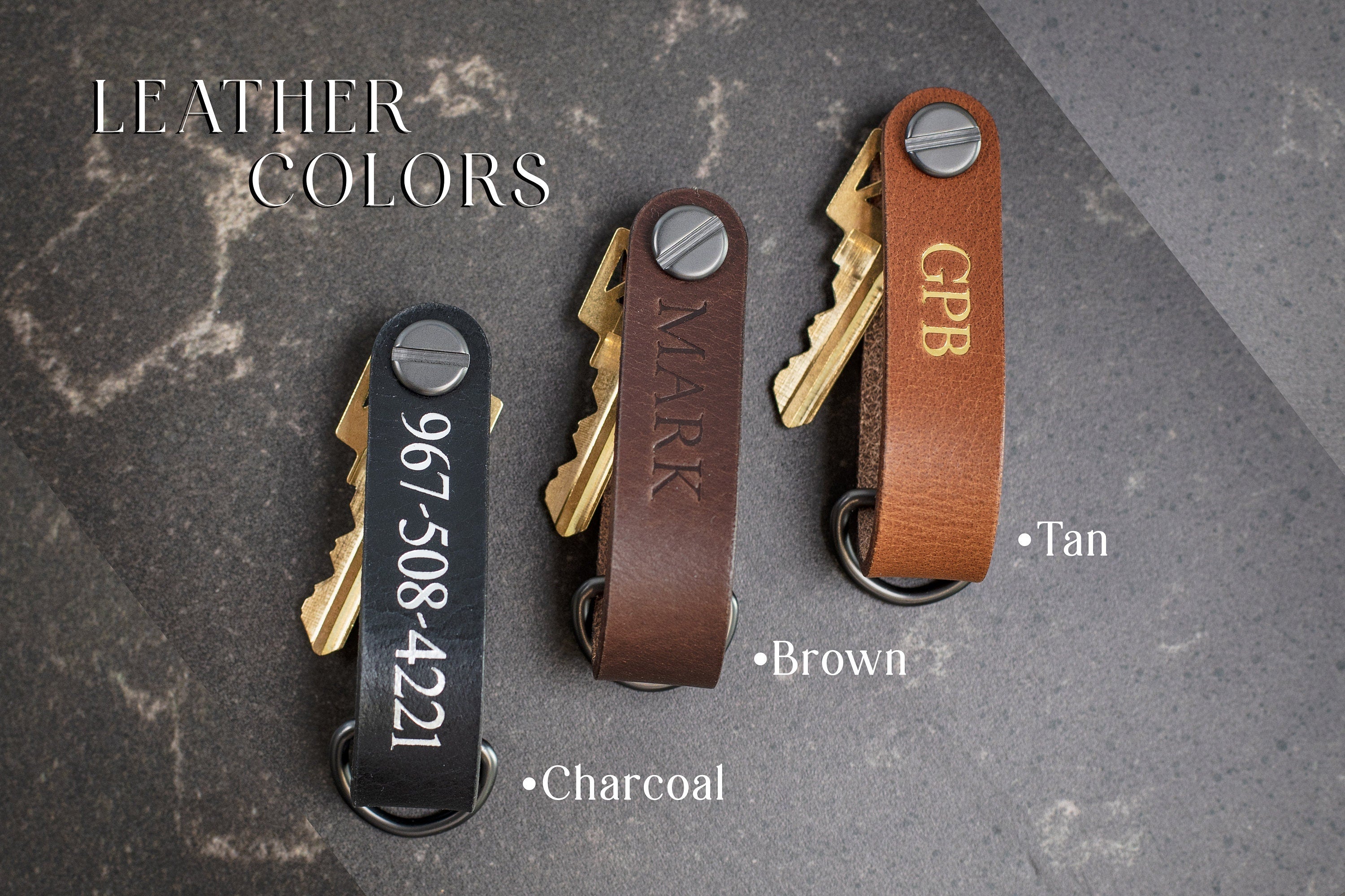 Embossed Leather Strap Key Chains (Name) - Unique Key FOB Gift for Him Simple Leather Name Keychain Back to School New College Student Gift