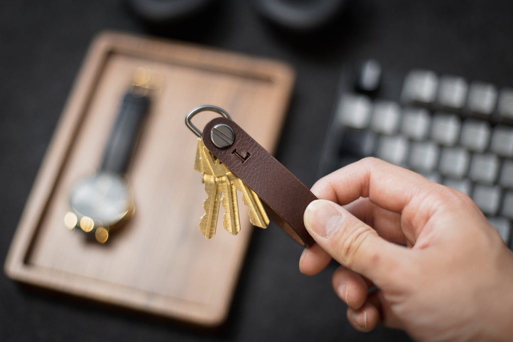Embossed Leather Strap Key Chains (Initial) - Custom Mens Monogram Keychain Wristlet, Personalized Gift for Him Husband Dad Father Boyfriend