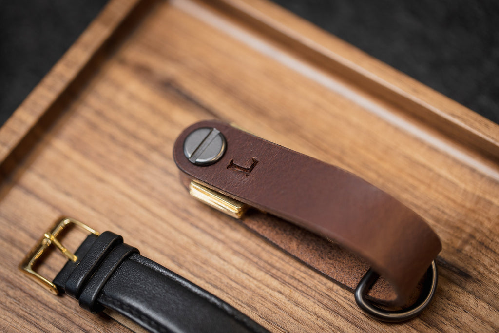 Embossed Leather Strap Key Chains (Initial) - Customized Leather Orbit Key Ring Holder for Men, Personalized Office Promotional Teacher Gift