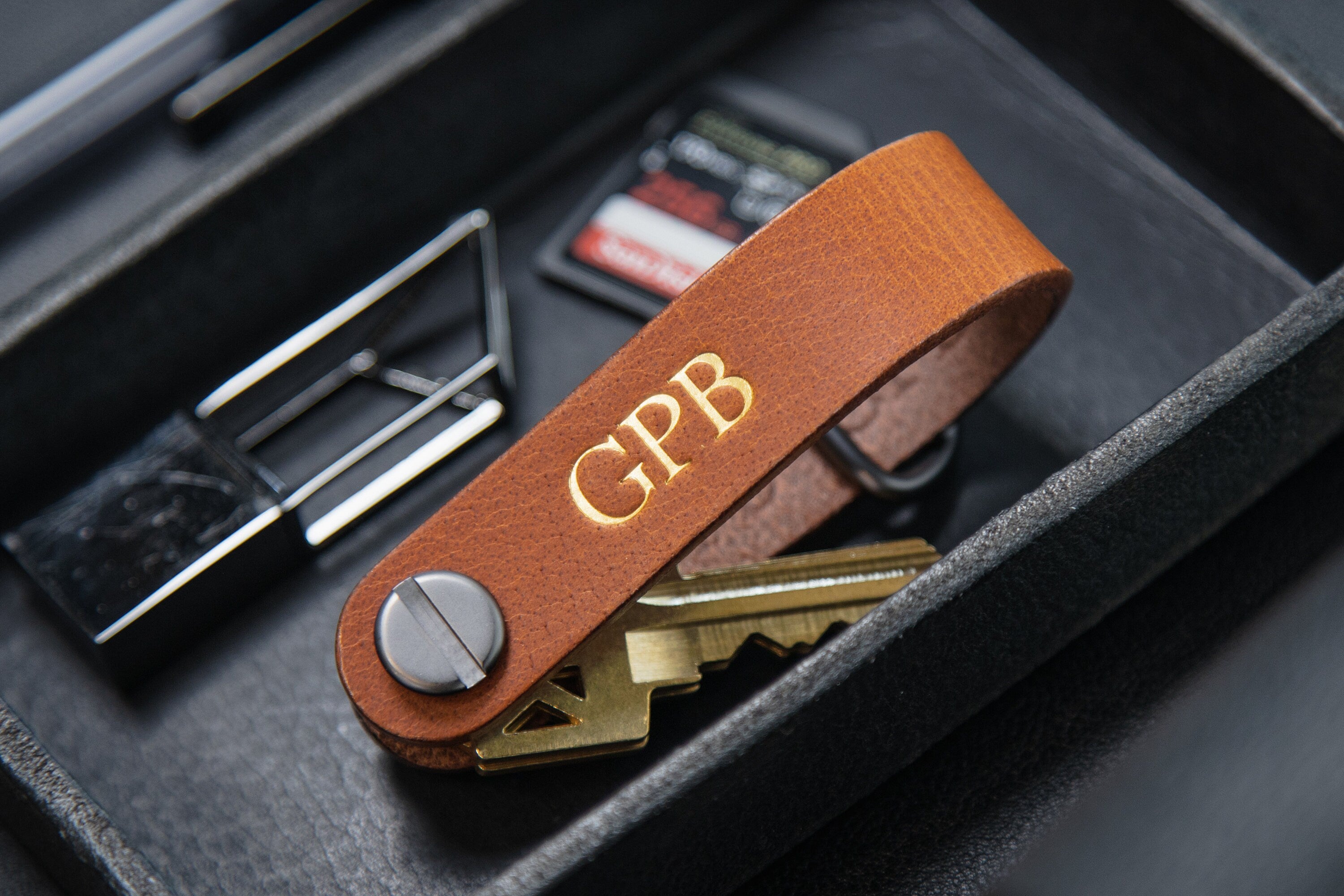 Embossed Leather Strap Key Chains (Name) - Unique Key FOB Gift for Him Simple Leather Name Keychain Back to School New College Student Gift