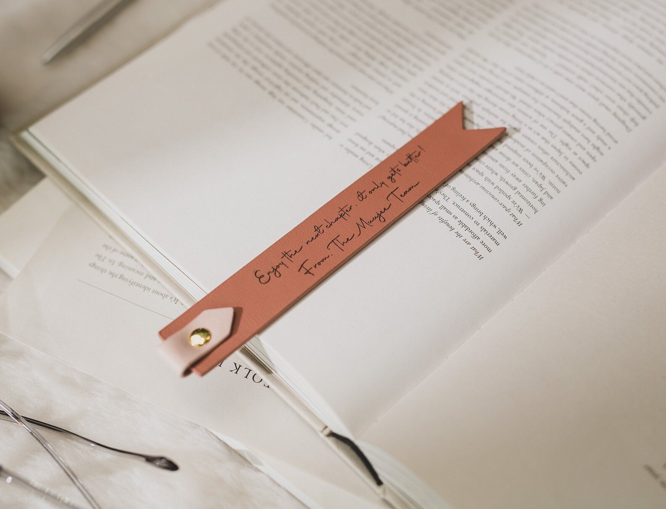 Engraved leather bookmark w/ loop (d3) - custom unique work retirement thank you gift for book club study girl friends cute wedding favors