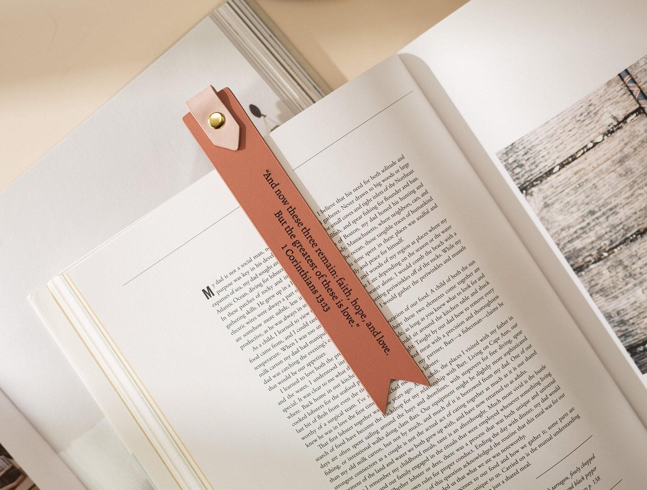 Engraved leather bookmark w/ loop (d2) - custom 3rd anniversary gift for her him, birthday gift idea for husband wife, message book mark