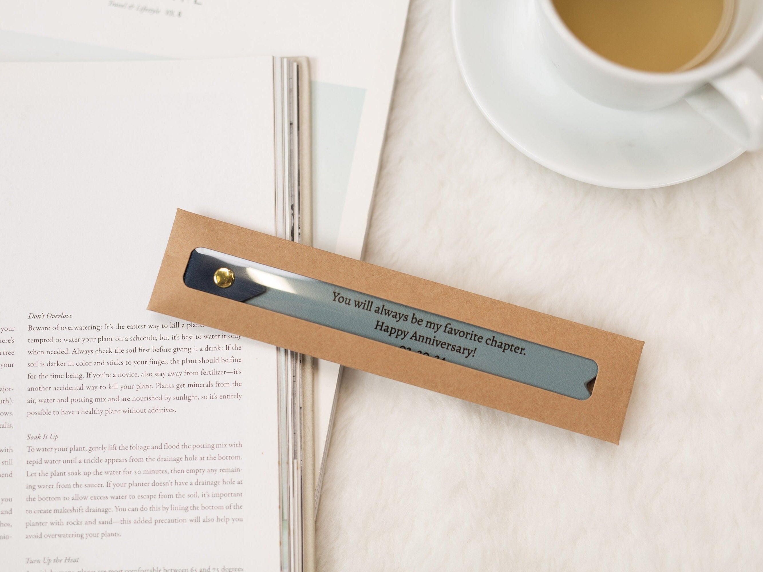 Engraved leather bookmark w/ loop (d2) - custom 3rd anniversary gift for her him, birthday gift idea for husband wife, message book mark