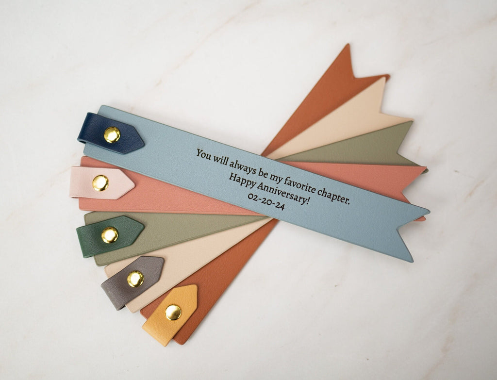 Engraved leather bookmark w/ loop (d2) - custom 3rd anniversary gift for her him, birthday gift idea for husband wife, message book mark