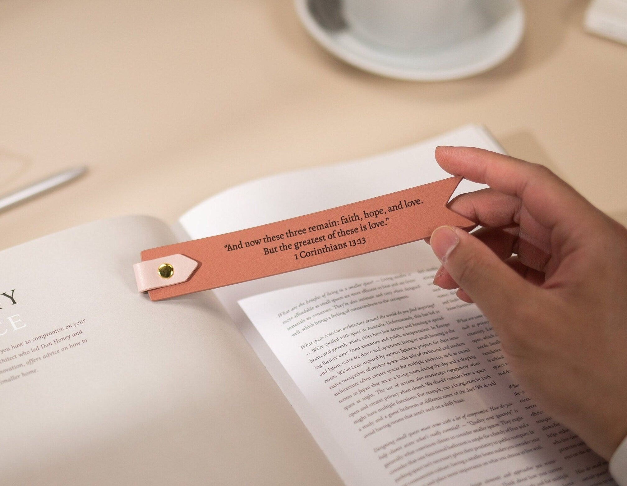 Engraved leather bookmark w/ loop (d2) - custom 3rd anniversary gift for her him, bible quote or message book mark, church bible page marker