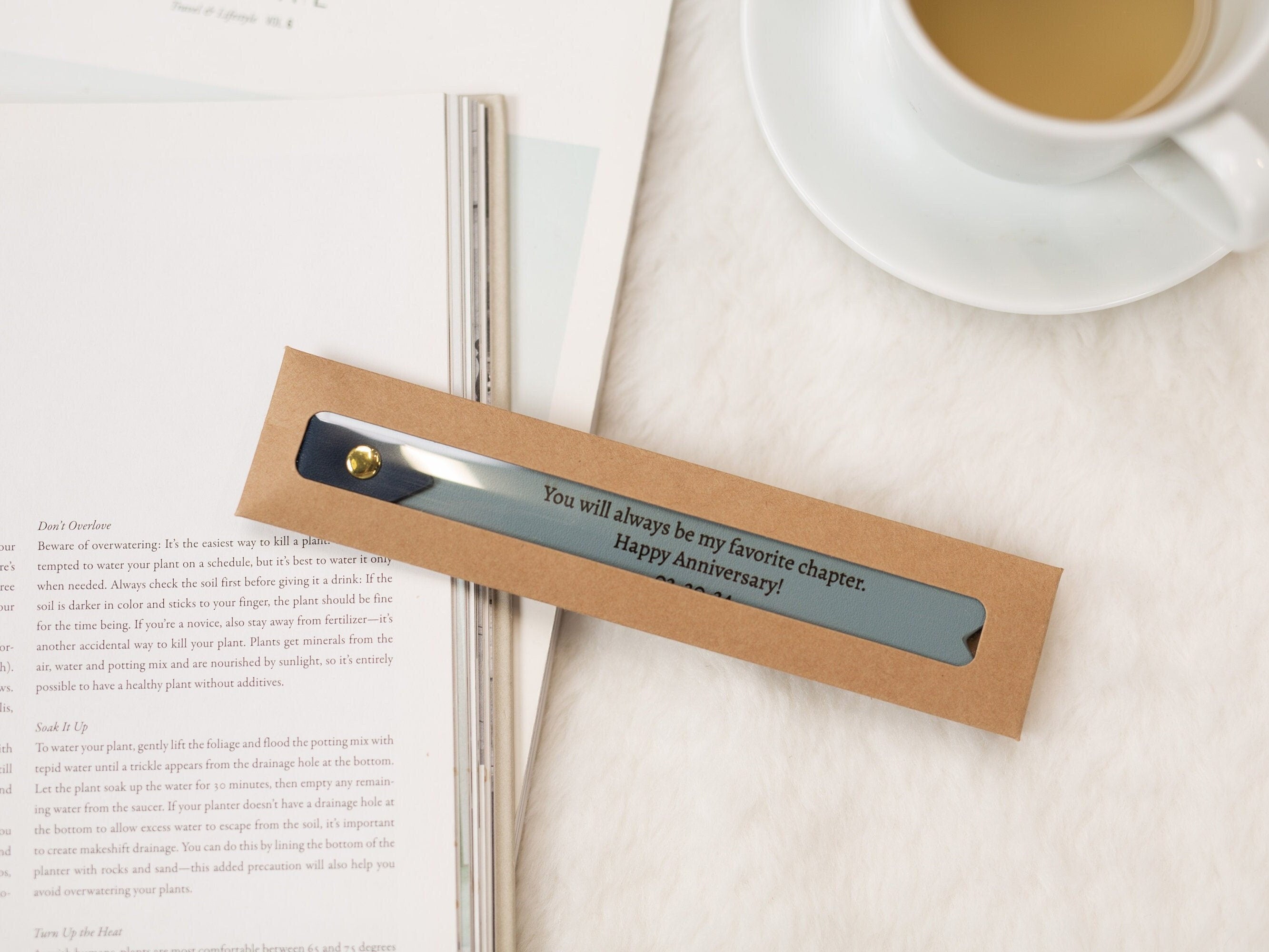 Engraved leather bookmark w/ loop (d2) - custom 3rd anniversary gift for her him, bible quote or message book mark, church bible page marker