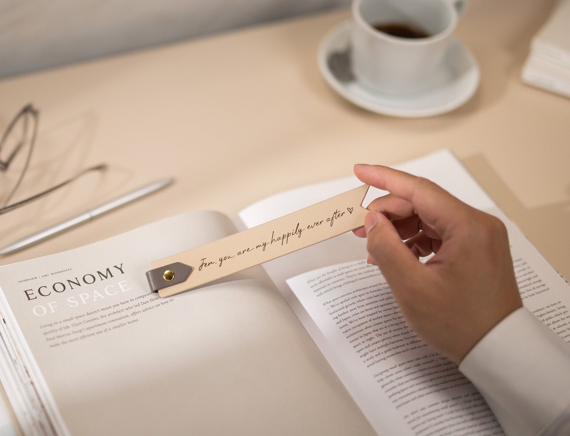 Engraved leather bookmark w/ loop (d1) - custom 3rd anniversary gift for her him, unique retirement thank you gift idea, book marker