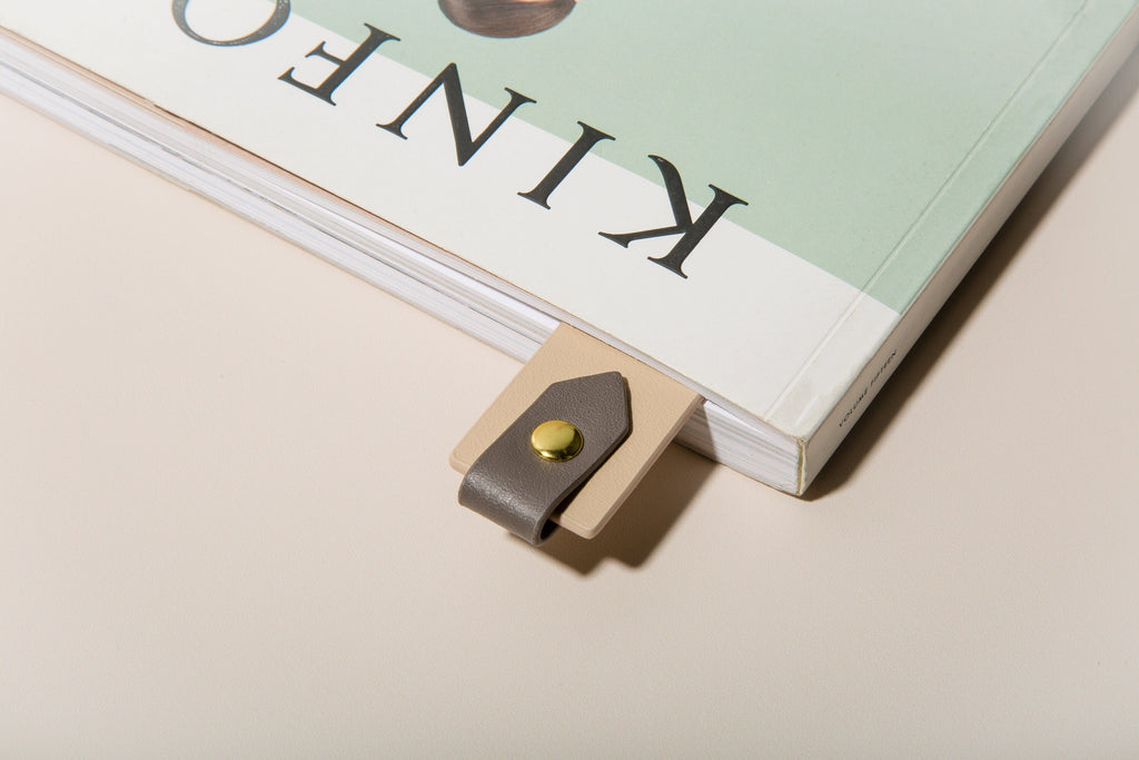 Personalized leather bookmark w/ loop (design 3) - custom reading accessory with name printed in curisve font, 3rd anniversary gift for her