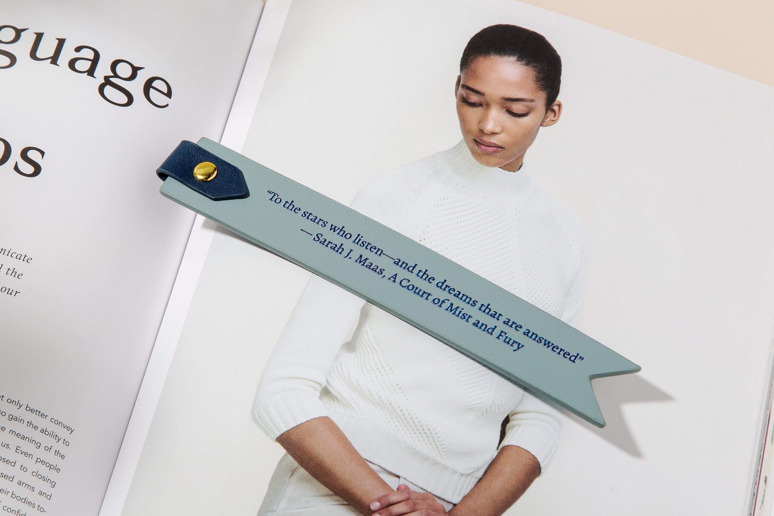 Personalized leather bookmark w/ loop (design 4) - custom unique quote letters book lover's page marker new college student literary gifts