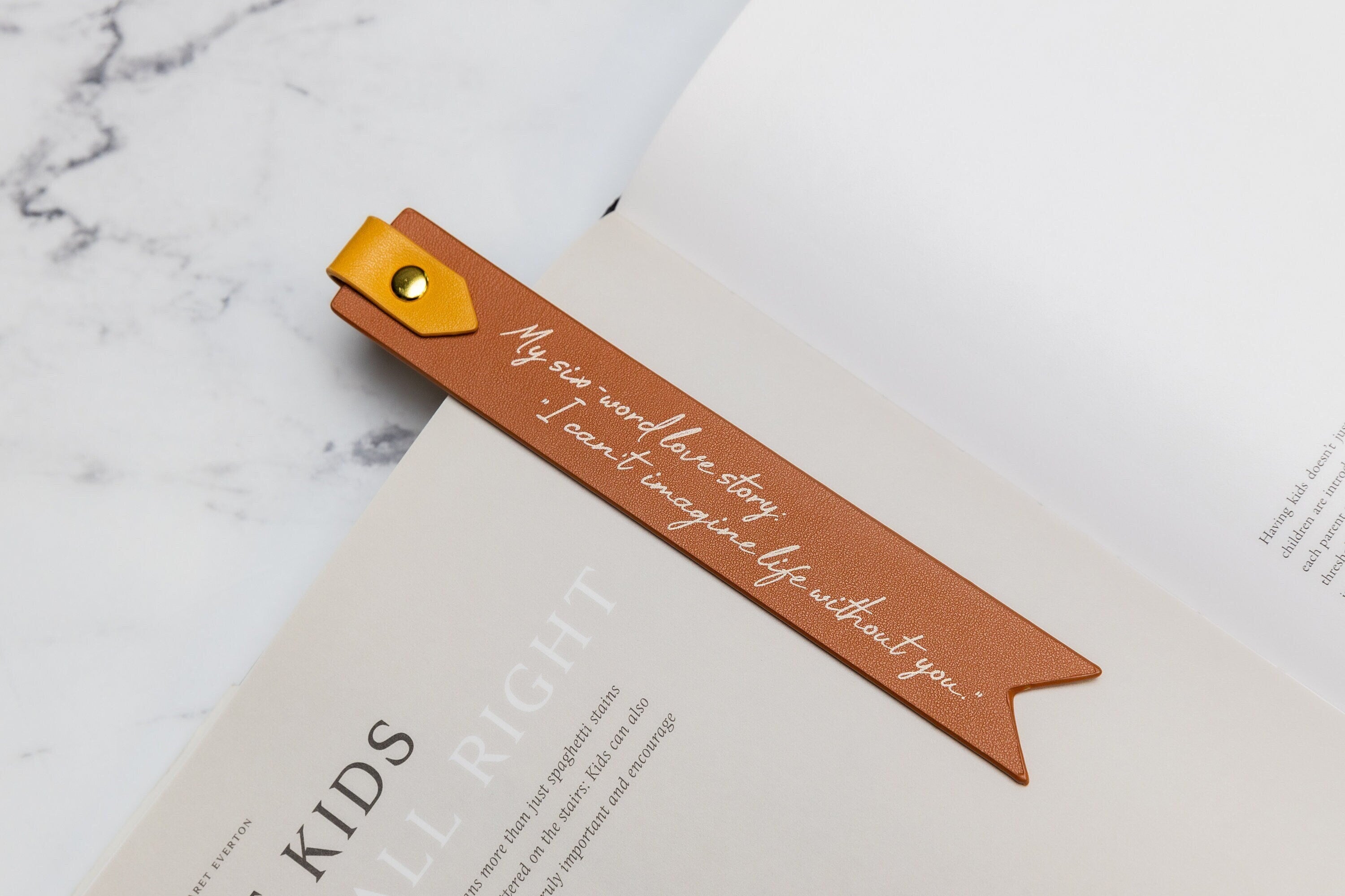 Personalized leather bookmark w/ loop (design 2) - unique custom book marker 3rd anniversary gift for girlfriend with custom quote