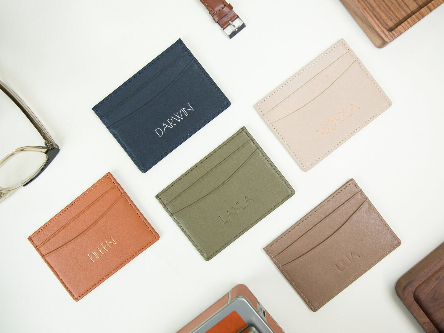 Embossed Leather card holder - custom monogram name initials slim money id wallet, 3rd anniversary gifts for him her, mom dad gift ideas
