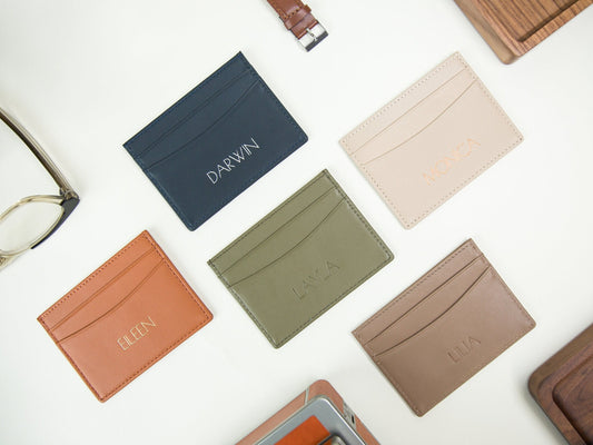 Embossed Leather card holder - custom monogram name initials slim money id wallet, 3rd anniversary gifts for him her, mom dad gift ideas