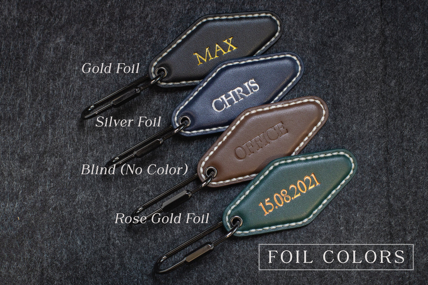 Embossed Diamond Leather Keychains (Name) - Modern Leather Keychain Fob, Custom Gift for New Driver, Student Car Key Holder, Back to School