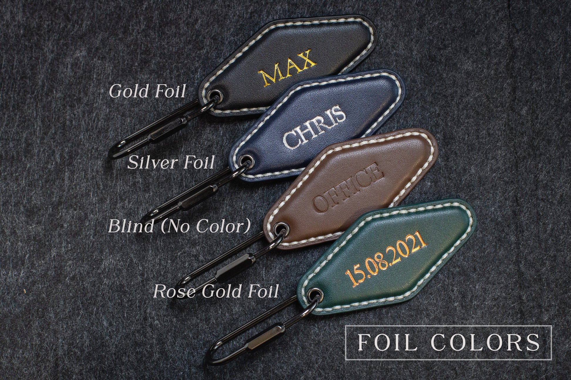 Embossed Diamond Leather Keychains (Name) - Modern Leather Keychain Fob, Custom Gift for New Driver, Student Car Key Holder, Back to School