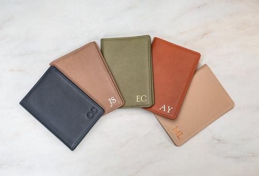 Embossed leather passport holder - custom monogram name travel wallet, retiree gift, company corporate business anniversary, dad gift idea