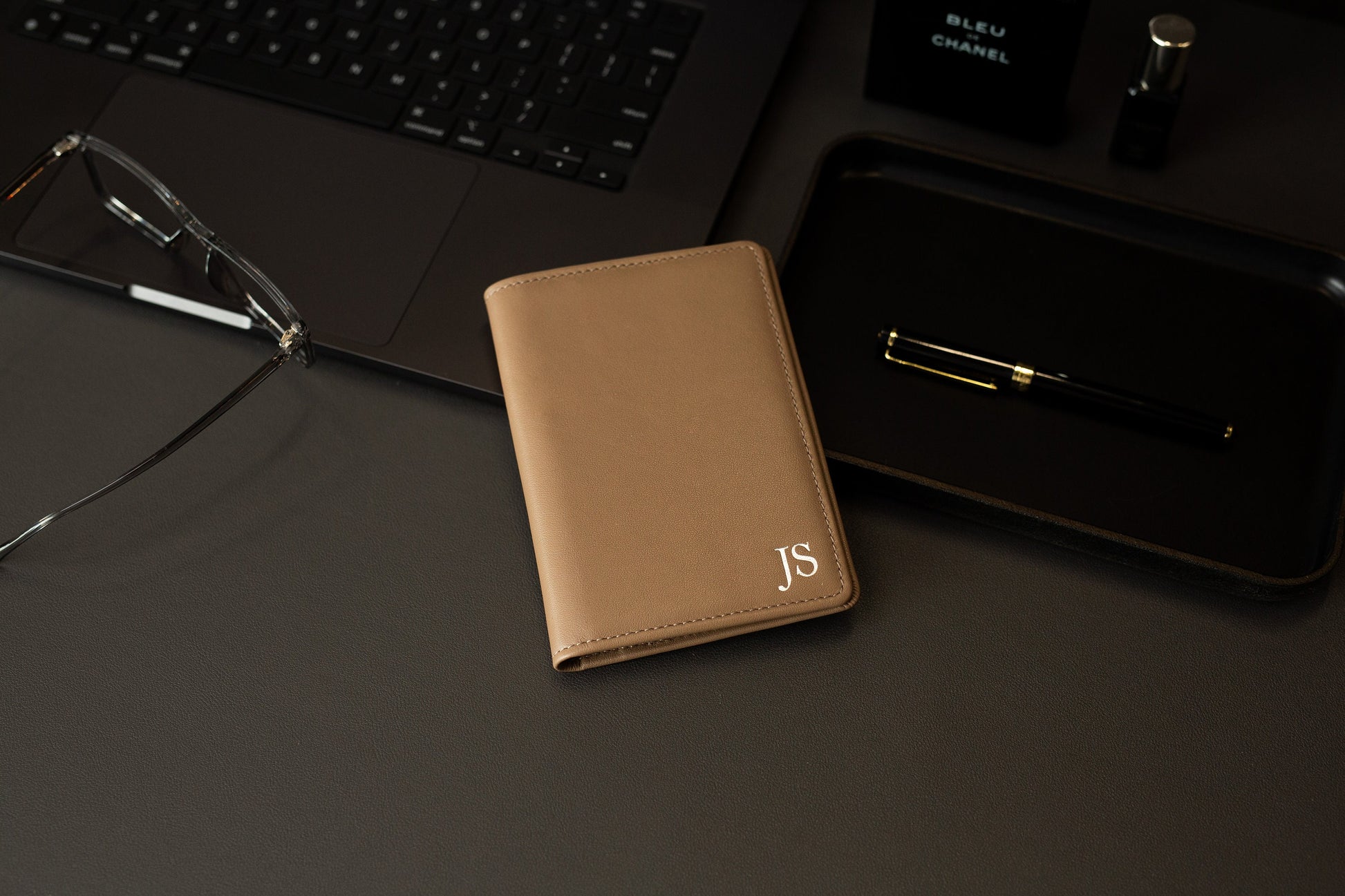 Embossed leather passport holder - custom monogram name travel wallet, retiree gift, company corporate business anniversary, dad gift idea