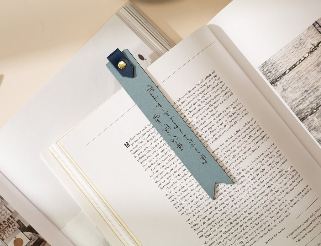 Engraved leather bookmark w/ loop (d3) - custom 3rd anniversary gift for her him, unique retirement gift idea, wedding favors thank you