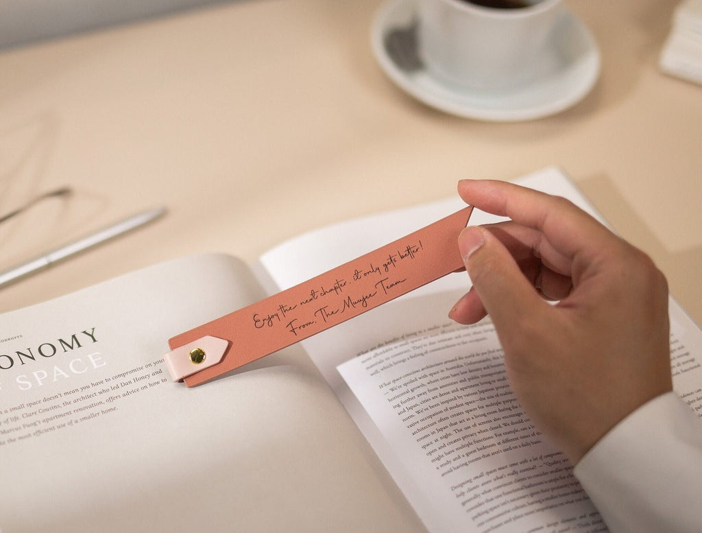 Engraved leather bookmark w/ loop (d3) - custom 3rd anniversary gift for her him, unique retirement gift idea, wedding favors thank you