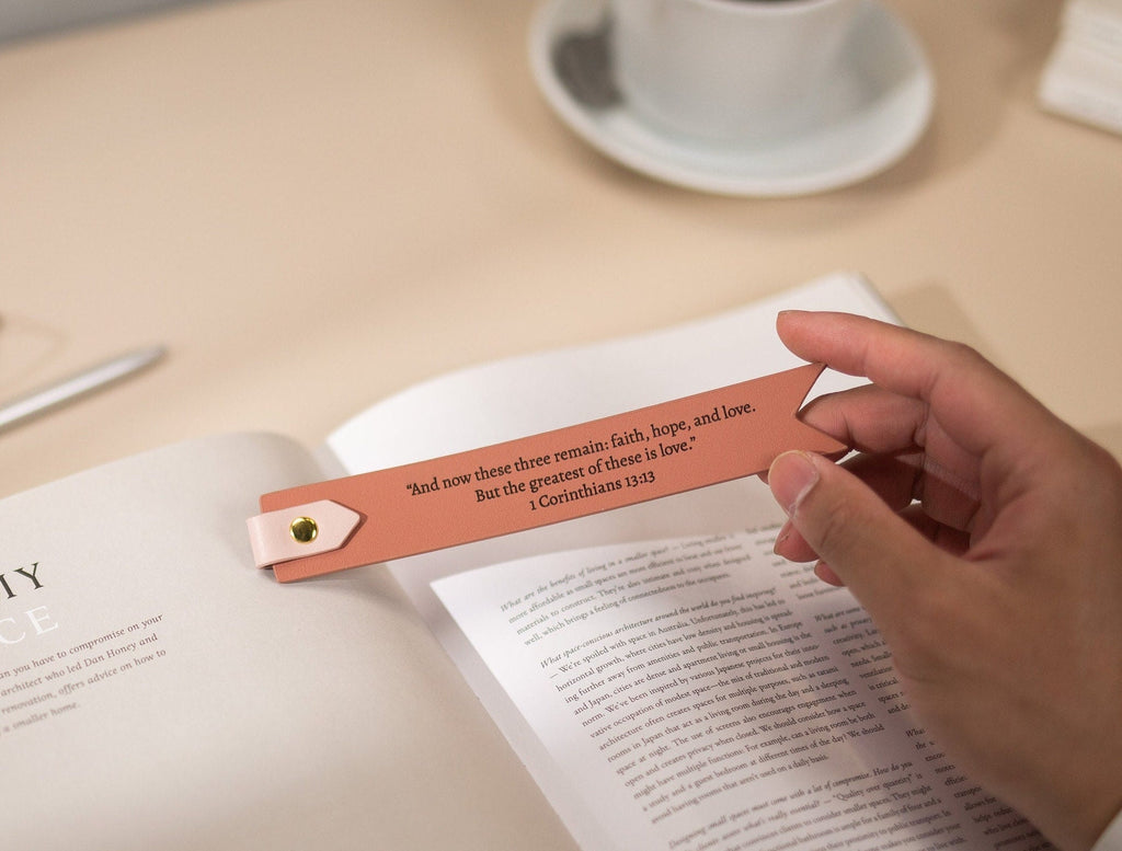 Engraved leather bookmark w/ loop (d2) - custom 3rd anniversary gift for her him, birthday gift idea for husband wife, message book mark