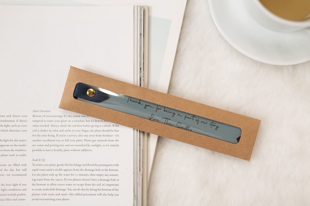 Engraved leather bookmark w/ loop (d3) - custom 3rd anniversary gift for her him, unique retirement gift idea, wedding favors thank you