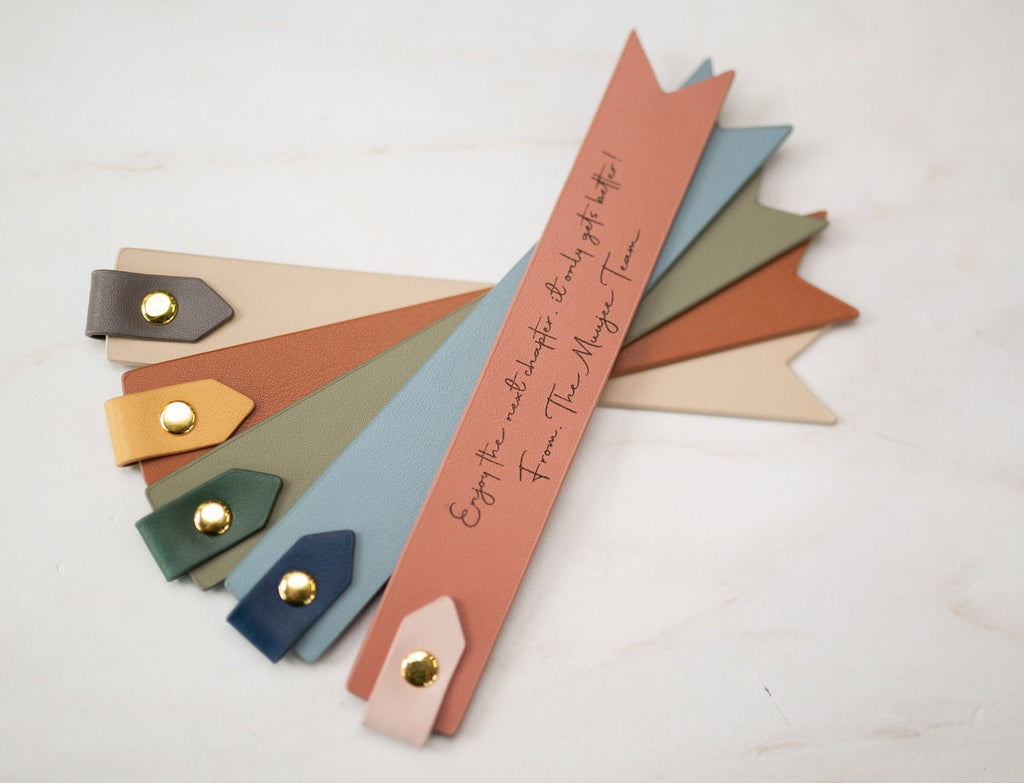 Engraved leather bookmark w/ loop (d3) - custom unique work retirement thank you gift for book club study girl friends cute wedding favors