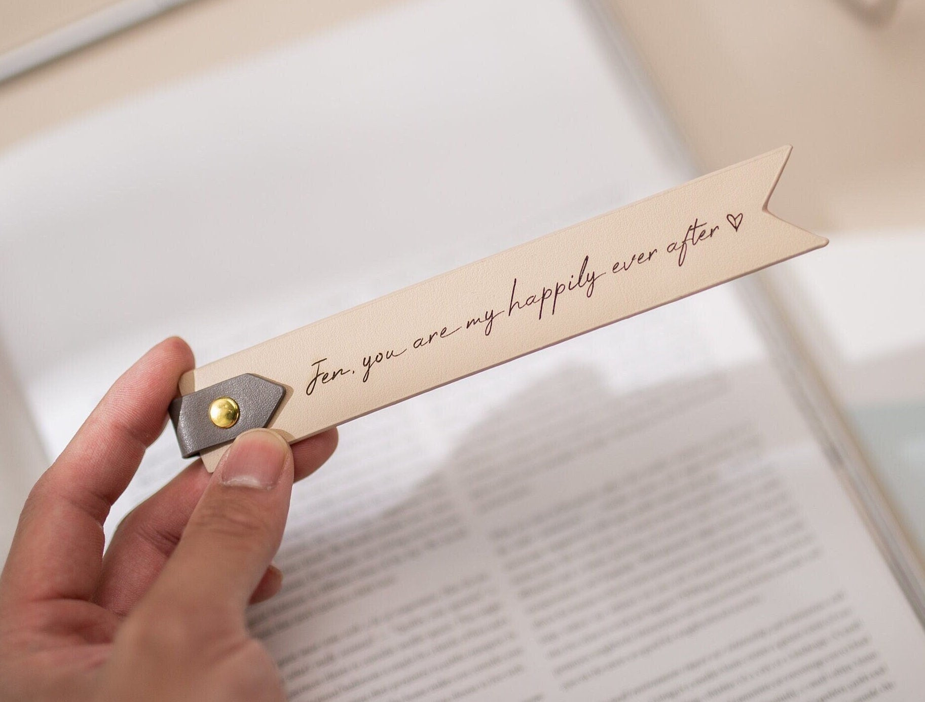 Engraved leather bookmark w/ loop (d1) - custom 3rd anniversary gift for her, unique personalized gift, student, teens, girlfriend