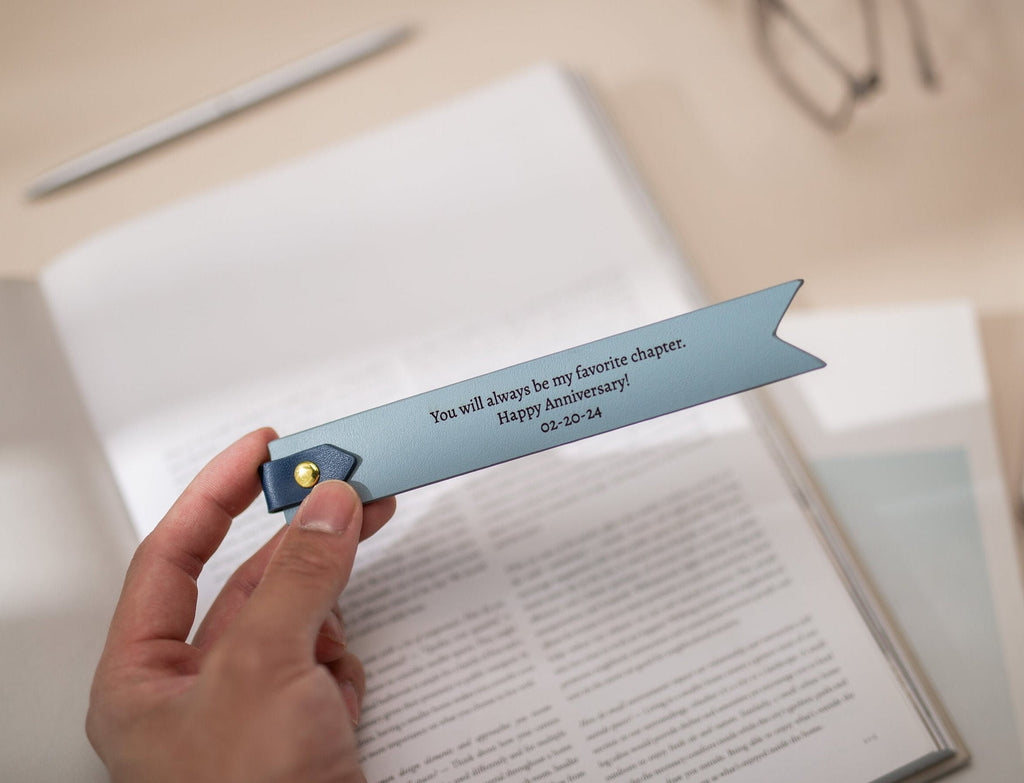 Engraved leather bookmark w/ loop (d2) - custom 3rd anniversary gift for her him, bible quote or message book mark, church bible page marker
