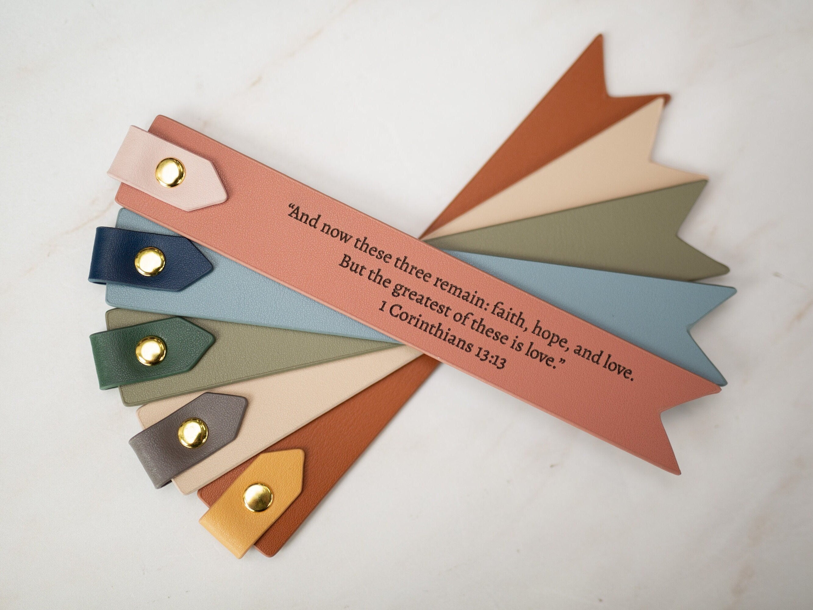Engraved leather bookmark w/ loop (d2) - custom 3rd anniversary gift for her him, bible quote or message book mark, church bible page marker