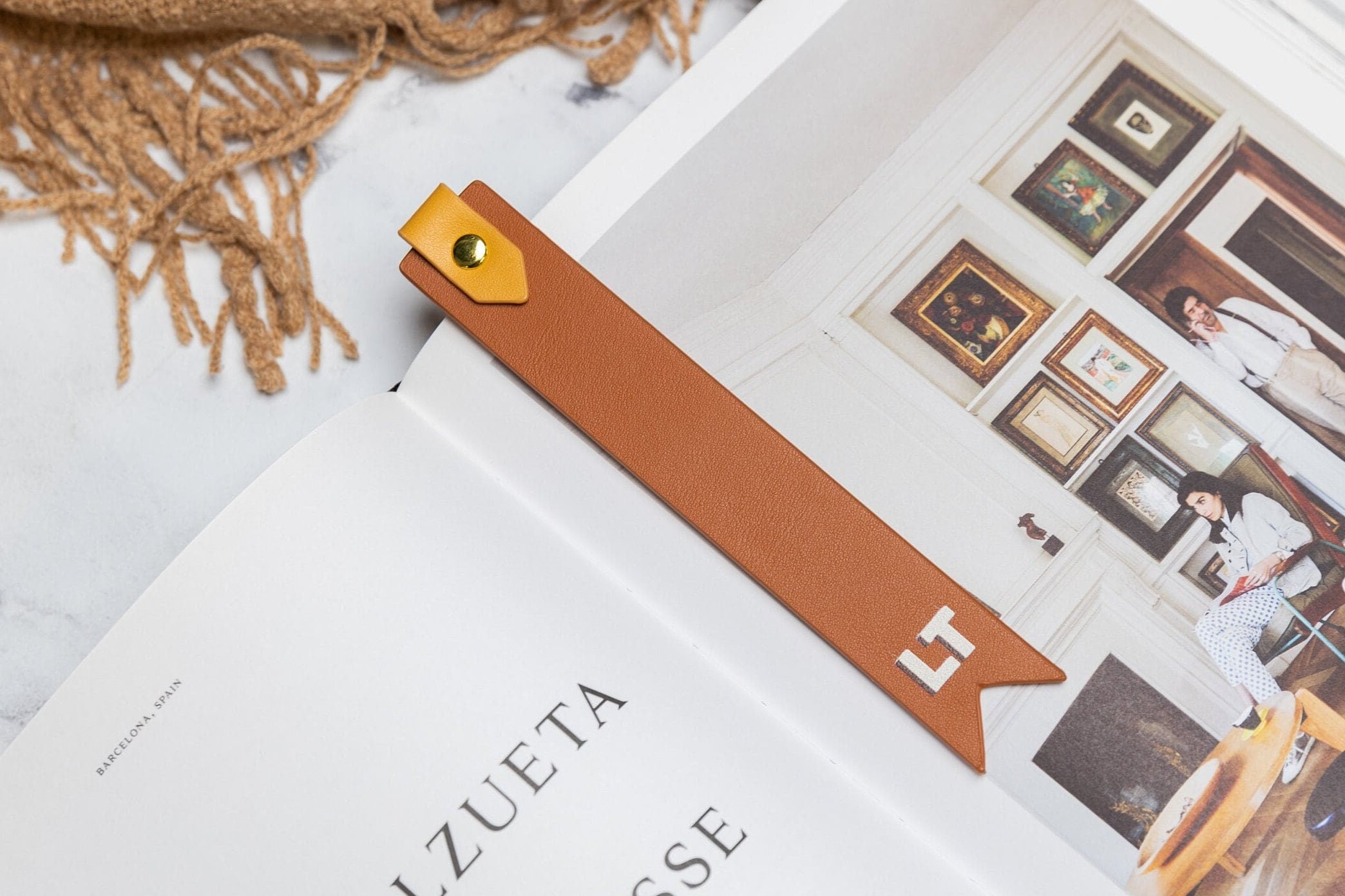 Personalized leather bookmark w/ loop (design 1) - custom page marker reading literary essential new college student back to school gift
