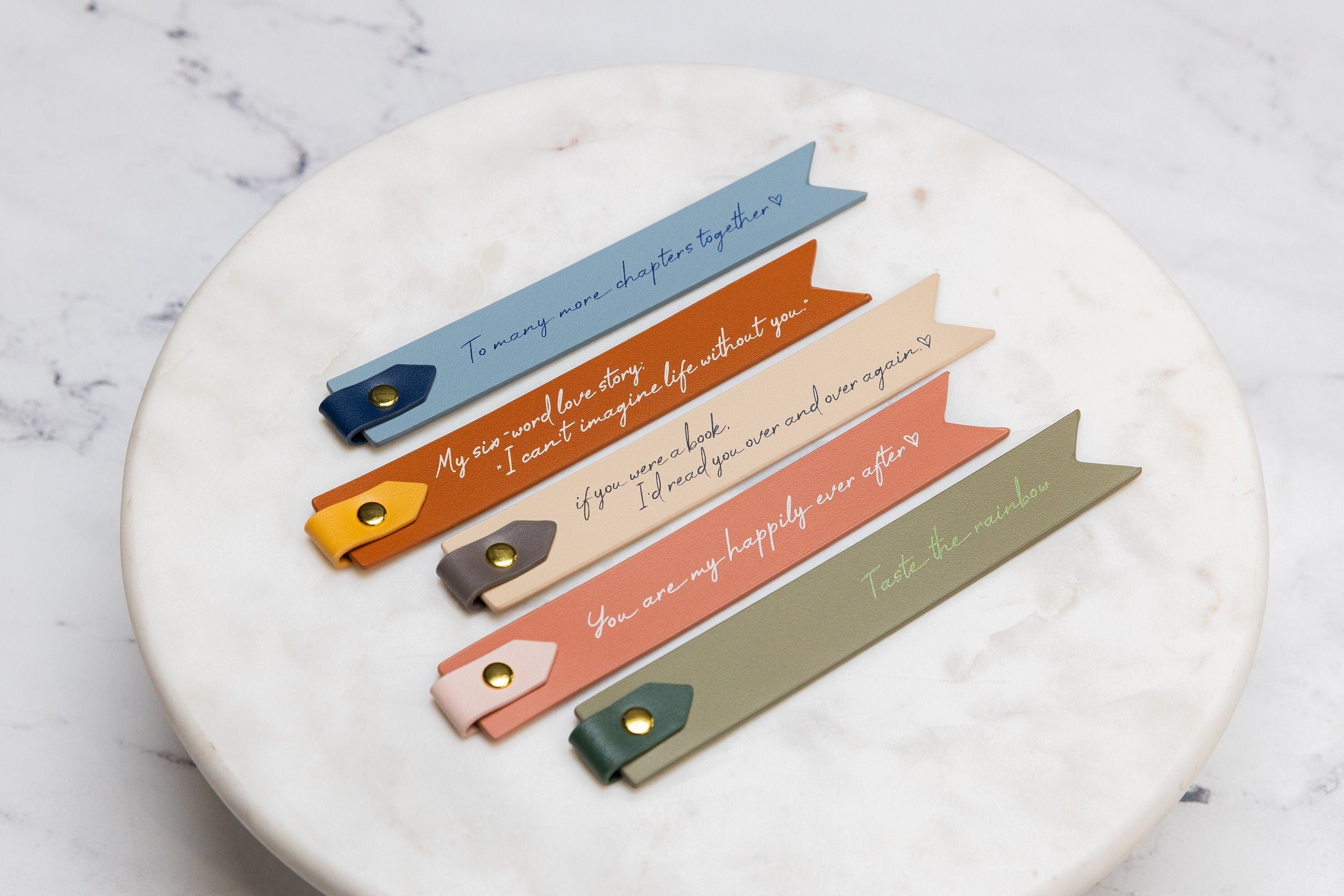 Personalized leather bookmark w/ loop (design 2) - unique custom book marker 3rd anniversary gift for girlfriend with custom quote