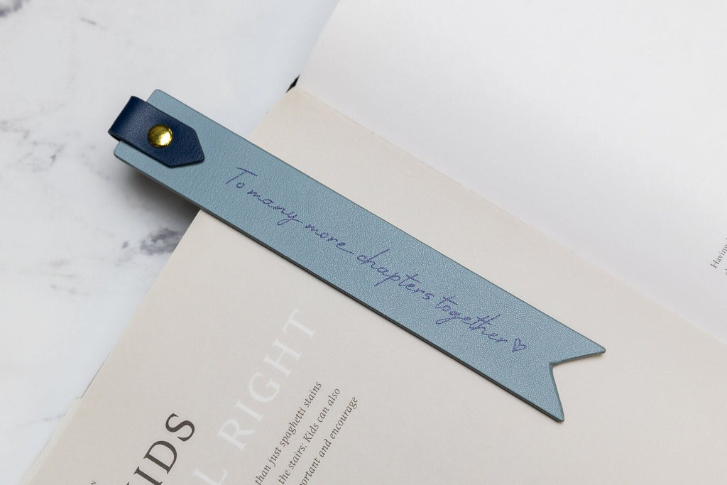 Personalized leather bookmark w/ loop (design 2) - unique custom book marker 3rd anniversary gift for girlfriend with custom quote