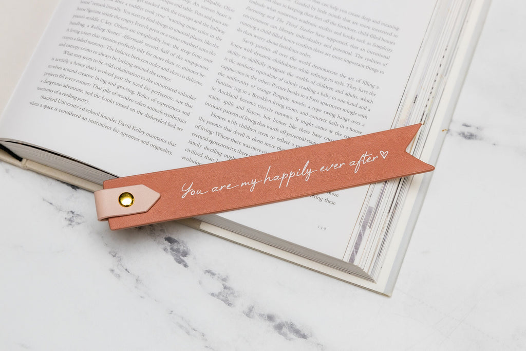 Personalized leather bookmark w/ loop (design 2) - unique custom book marker 3rd anniversary gift for girlfriend with custom quote