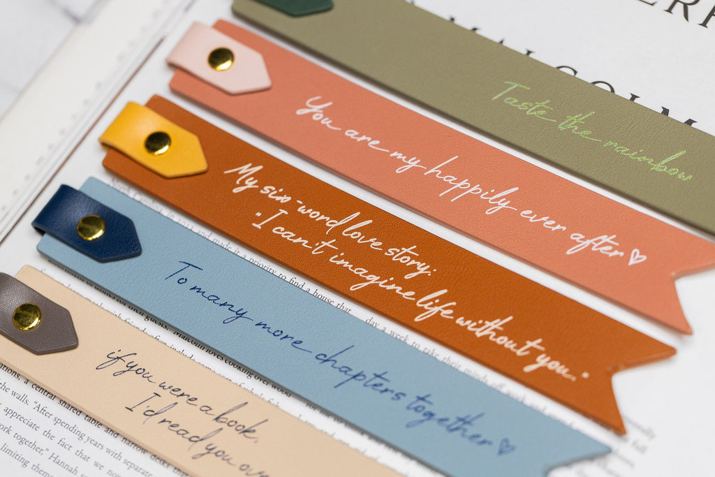 Personalized leather bookmark w/ loop (design 2) - unique custom book marker 3rd anniversary gift for girlfriend with custom quote