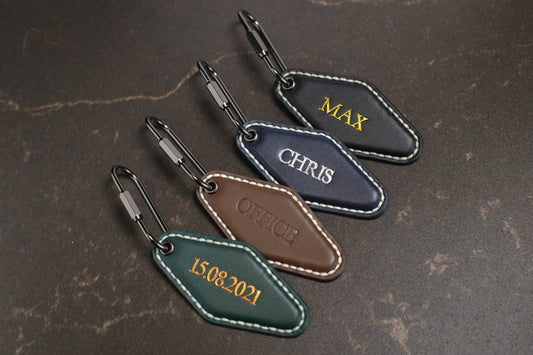 Embossed Diamond Leather Keychains (Name) - Modern Leather Keychain Fob, Custom Gift for New Driver, Student Car Key Holder, Back to School