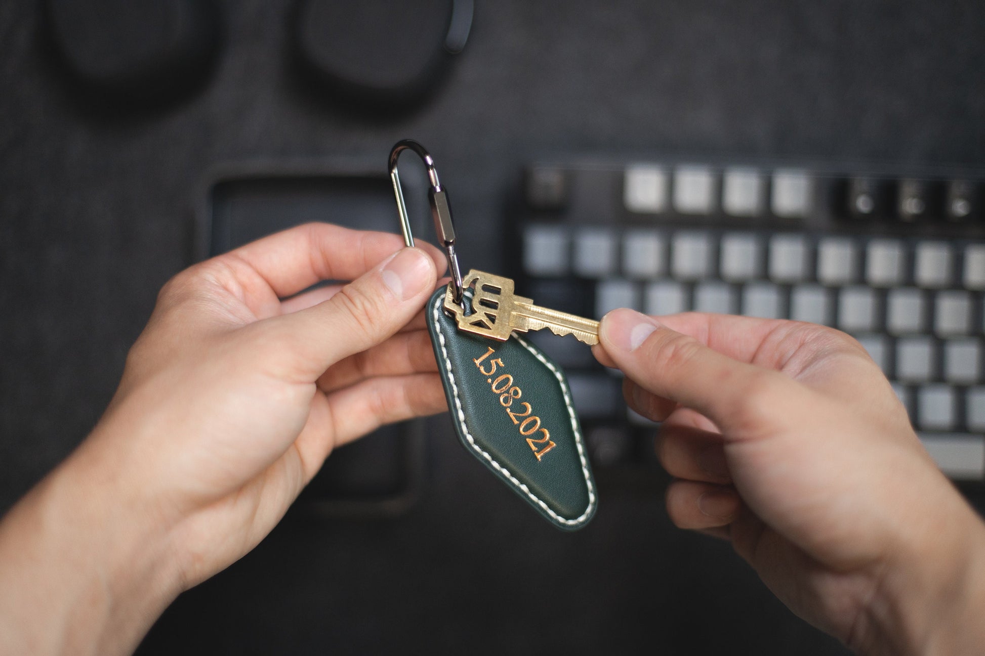Embossed Diamond Leather Keychains (Name) - Modern Leather Keychain Fob, Custom Gift for New Driver, Student Car Key Holder, Back to School
