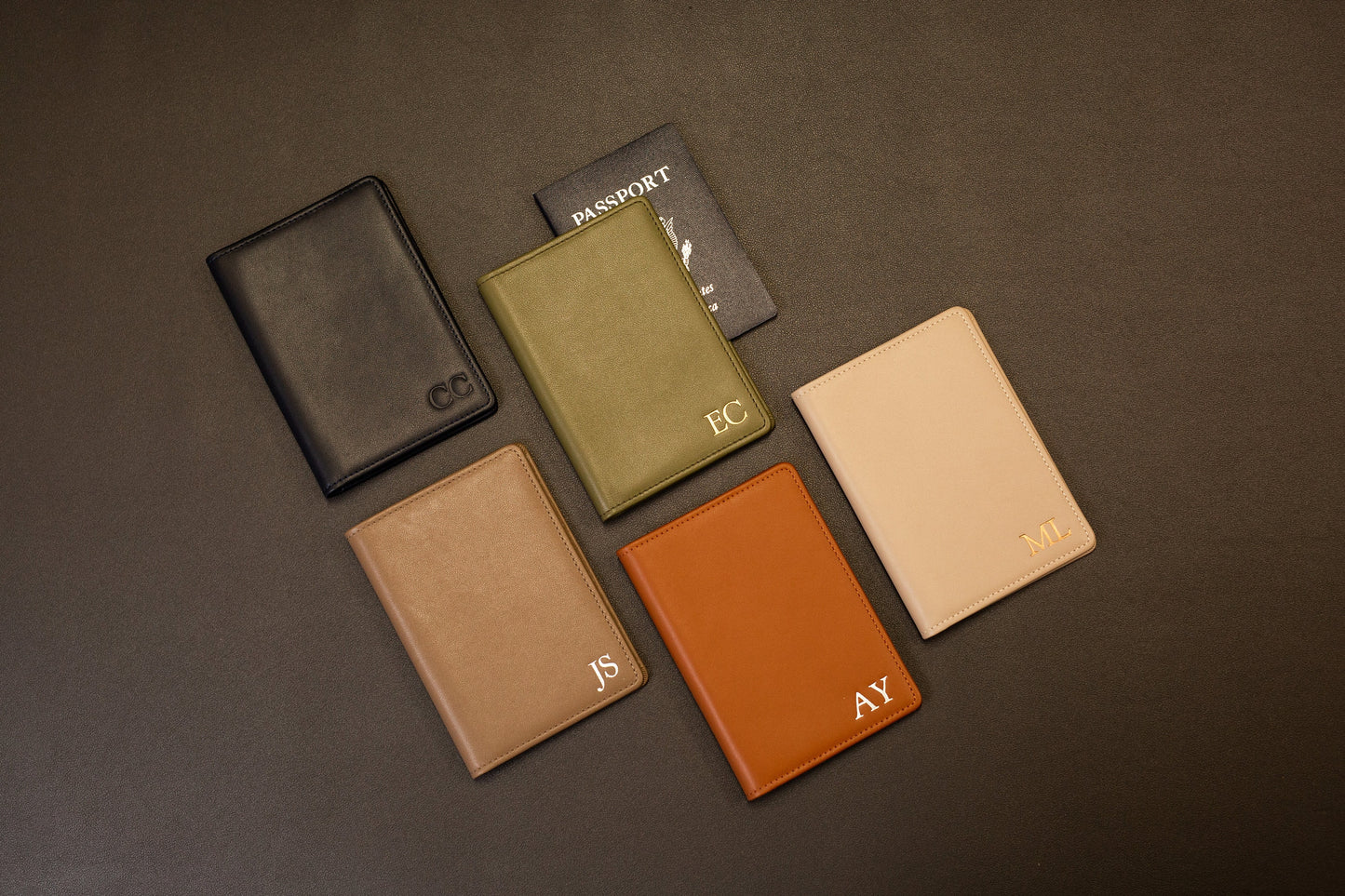 Embossed leather passport holder - custom monogram name travel wallet, retiree gift, company corporate business anniversary, dad gift idea