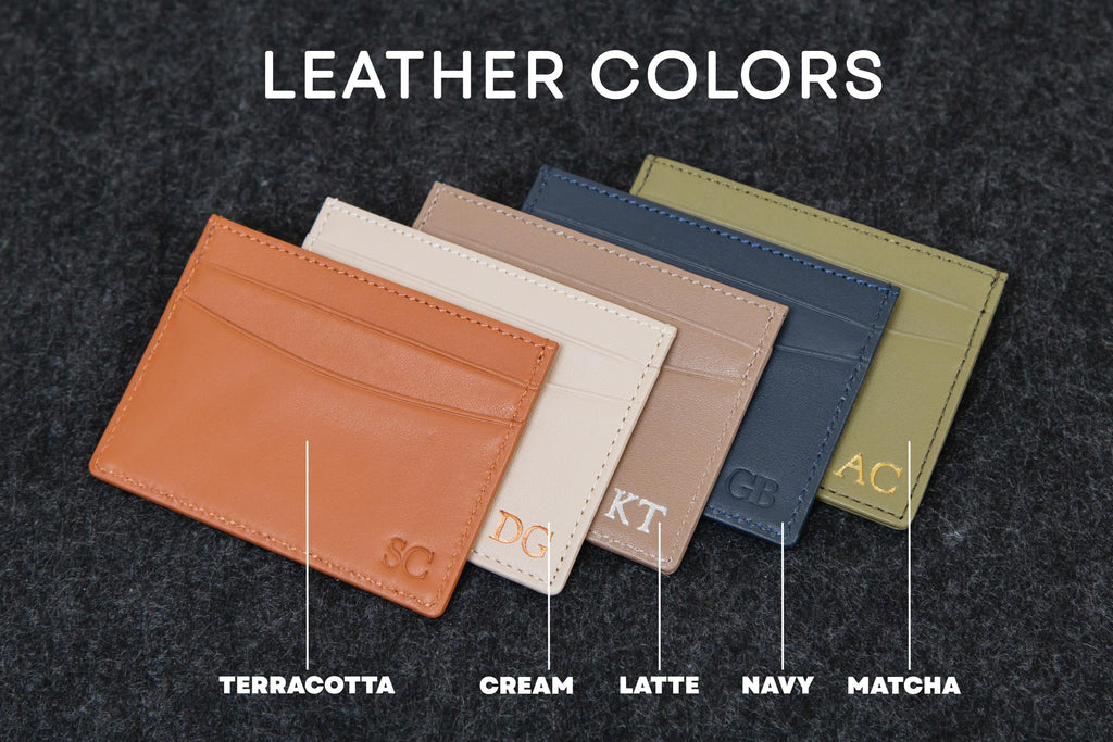 Embossed Leather card holder - custom monogram name initials slim money id wallet, 3rd anniversary gifts for him her, mom dad gift ideas