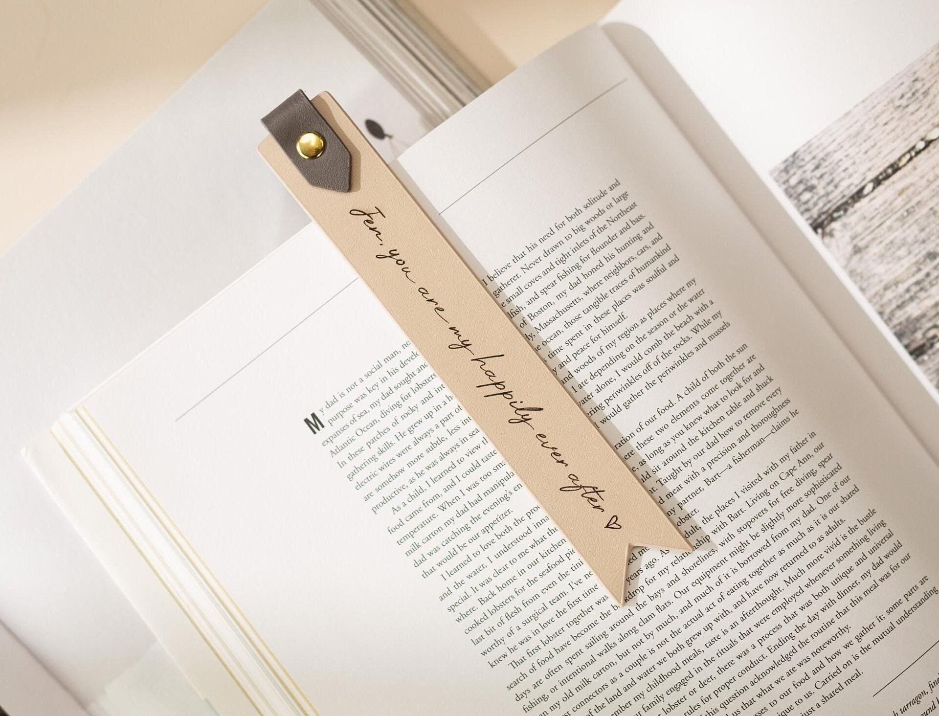 Engraved leather bookmark w/ loop (d1) - custom 3rd anniversary gift for her, unique personalized gift, student, teens, girlfriend