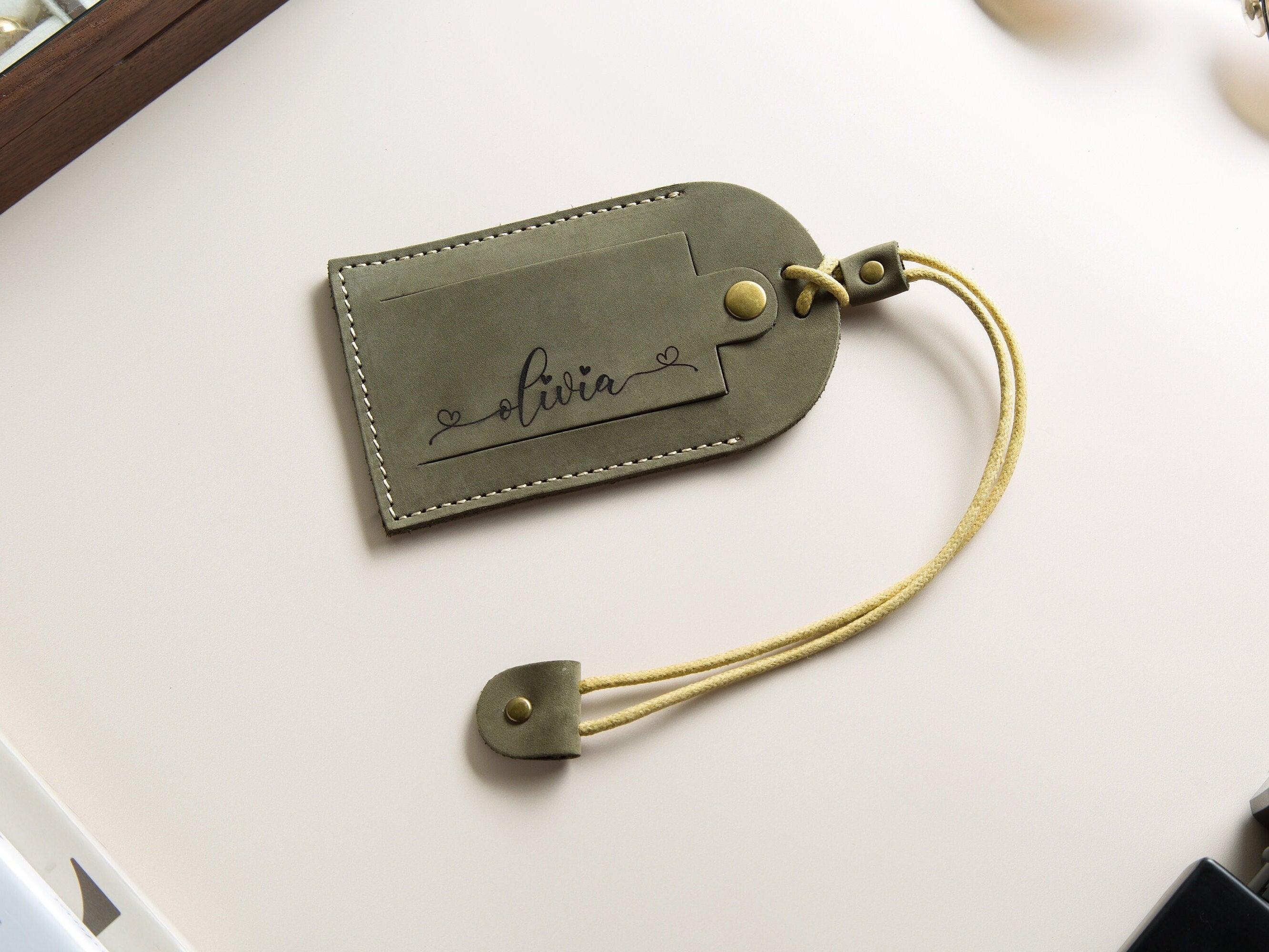 Engraved luggage tag with contact card - leather travel bag name tag, wedding party favor, work coworker gift, wedding travel honeymoon