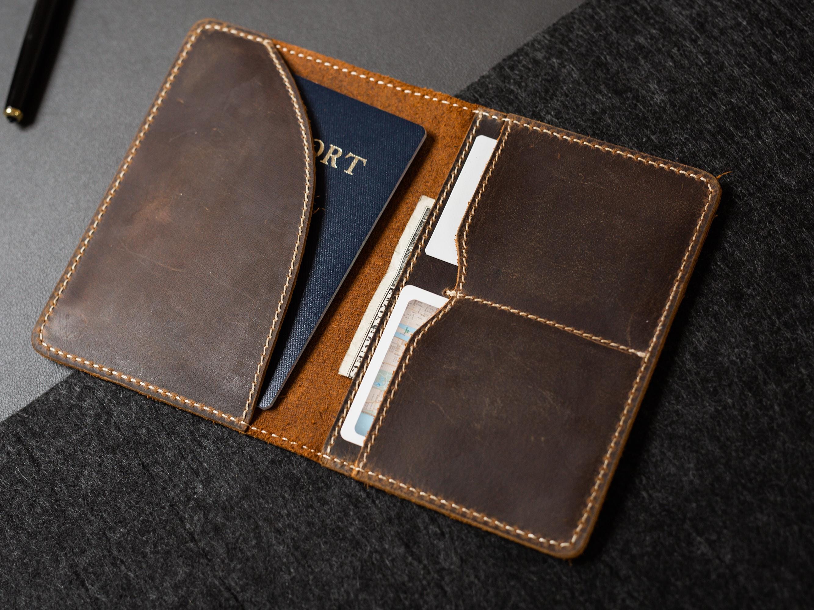 Embossed Monogram Distressed Leather Passport Holder - personalized genuine leather travel wallet gift for traveler dad brother rustic