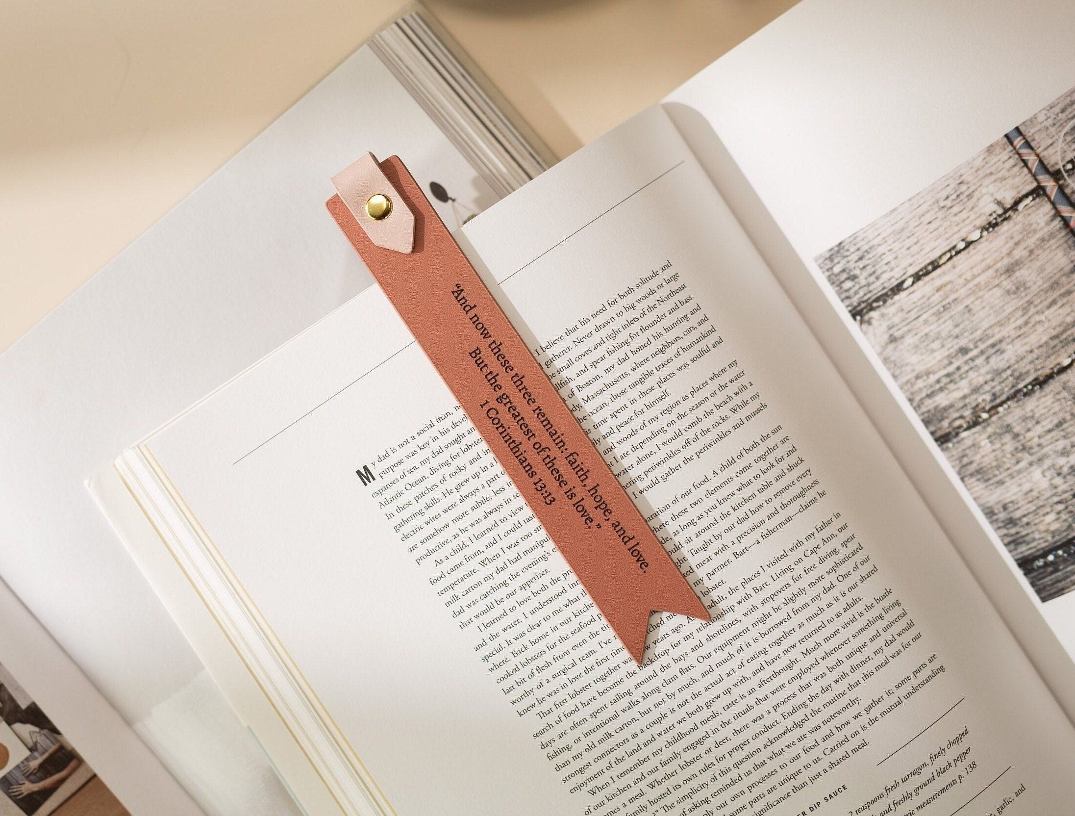 Engraved leather bookmark w/ loop (d2) - custom 3rd anniversary gift for her him, bible quote or message book mark, church bible page marker