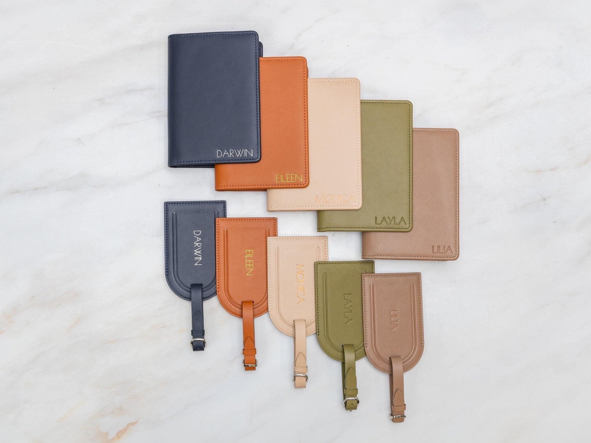 Embossed leather passport holder & embossed luggage tag (set) - travel card wallet, 3rd anniversary gift, destination wedding, gift for mom