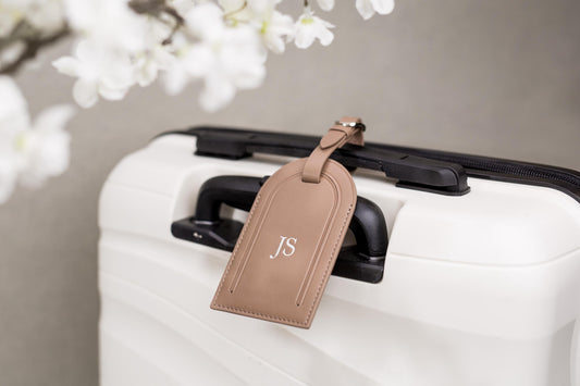 Embossed Monogram Luggage Tag (Latte) - Custom personalized suitcase tag, Travel, Bag name tags, birthday destination wedding gift