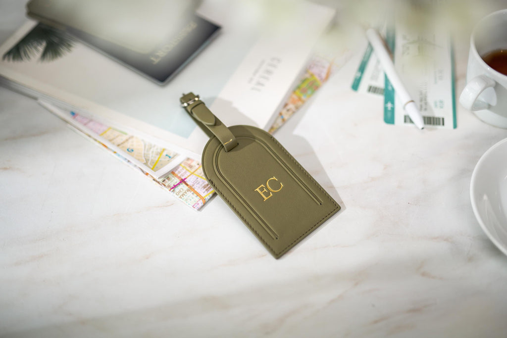 Embossed Monogram Luggage Tag (Matcha) - Custom personalized suitcase tag, Travel, Bag name tags, birthday destination wedding gift