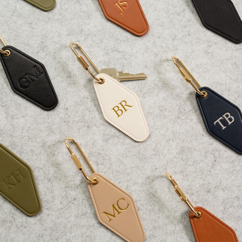 Embossed diamond leather keychain (initials) - modern luxury key chain fob, travel luggage bag tag, gift for mom, gift for wife, unique gift